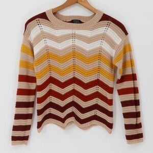Chevron Stripe Loose Knit Sweater Womens‎ Retro Fall Layering Pullover  Size M